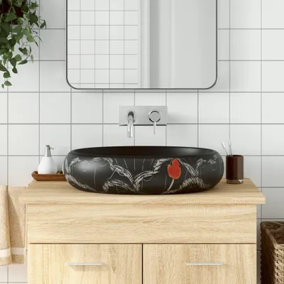 Immagine prodotto di vidaXL Lavabo da appoggio nero ovale 59x40x15 cm in Vetroceramica