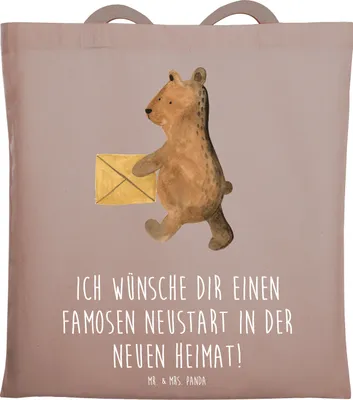 Produktbild von Mr. & Mrs. Panda Shopping Tasche Neustart Umzug - Braun Pastell - Geschenk, Motivation, Zuversicht, Tote Bag, Menschen ermutigen, Jutebeutel, Schultasche, Ermutigung