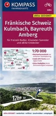 Immagine prodotto di Carta ciclistica KOMPASS 3354 della Svizzera francese, Kulmbach, Bayreuth, Amberg 1:70.000