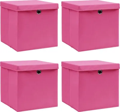Obrázok produktu pre Úložné boxy s vekom 4 ks, ružové 32x32x32 cm, látka