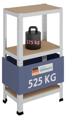 Zdjęcie produktu dla Regał metalowy stojący - 3 półki - 175 kg na półkę - Ocynkowany - 90 x 50 x 30 cm - Do garażu i piwnicy