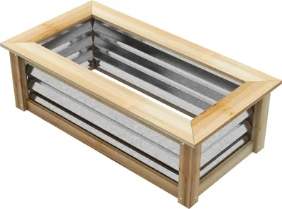 Produktbild von Selbstentwässerndes Hochbeet aus Metall und Holz, 90x45x30cm mit offenem Boden