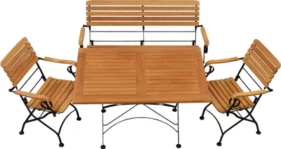 Produktbild von Garten-Essgruppen Premium Teak Sitzgruppe aus 2 Stühlen + 1 Bank + 1 Tisch 120 x 80 cm edles Balkonset aus Teak & pulverbeschichtetem Stahl