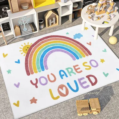Produktbild von Weiches Regenbogen Kinderzimmerteppich - Rutschfest und Waschbar