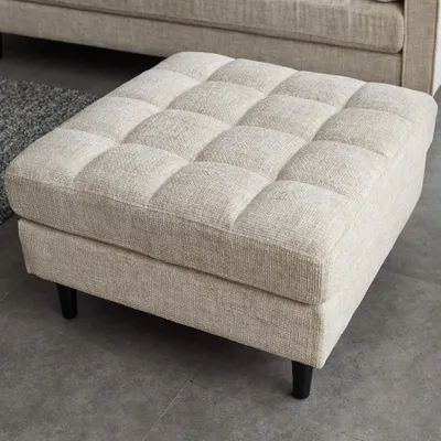 Produktbild von riess-ambiente Design Hocker COZY VELVET 80cm beige Chenille Federkern Holzfüße Polsterhocker Sofahocker