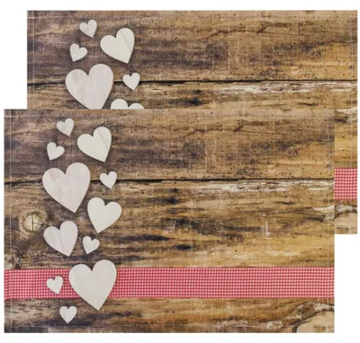 Immagine prodotto di Tovagliette tessili CLOTH cuori nastri legno set di 2 45x30 cm
