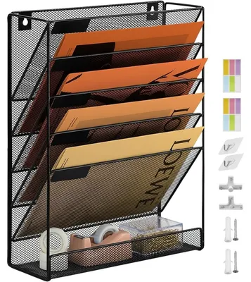 Produktbild von Dokumentenorganizer Wandablage Metallregal - Metall - 6 Fächer - Schwarz - Für A4-Format