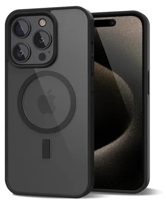 Obrázek produktu pro Magnetický kryt pro iPhone 15 Pro Max, kompatibilní s MagSafe, průhledné nárazuvzdorné pouzdro, ochranný zadní kryt Černá