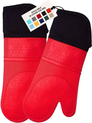 Produktbild von Hitzebeständige Ofenhandschuhe aus Silikon, extra lange professionelle Kochhandschuhe, Topflappen mit gestepptem Futter, 1 Paar, 37 cm