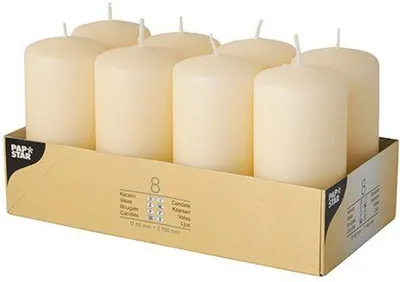 Produktbild von 8 Stumpenkerzen Ø 50 mm · 100 mm creme