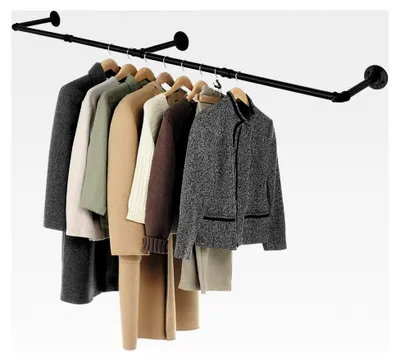 Produktbild von Wandkleiderständer, 178 cm Kleiderstange bis 60 kg belastbar, Wandmontage, Industrierohr, für Schlafzimmer, Wohnzimmer, Küche, Schwarz