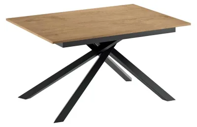 Zdjęcie produktu dla Stół rozkładany Pulse 25 z blatem z melaminy w kolorze naturalnego dębu i czarną metalową ramą – wymiary 140-190 x 90 x 76 cm