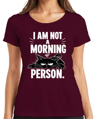Immagine prodotto di T-shirt da donna con scritta "Non sono una persona mattiniera", design "Katze Grimmig Lustig", colore bordeaux, taglia 3XL