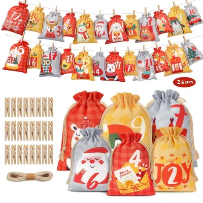 Produktbild von Adventskalender zum Befüllen 24 Säckchen Stoff 2 Größen Wiederverwendbar mit Zubehör
