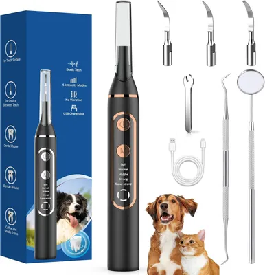 Productafbeelding van Tandsteenverwijderaar voor honden - ultrasone tandenreiniger met 5 standen - 3 koppen - oplaadbaar USB-C - led