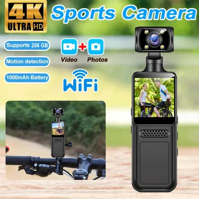 Produktbild von Mini-Kamera 4K 1080p Taschen-Camcorder HD-Kamera mit 1,3-Zoll-LCD-Bildschirm, um 180° drehbar, WLAN-Mini-Kamera mit wasserdichtem Gehäuse, Action-Kame