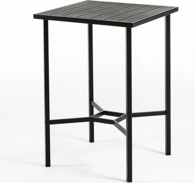 Immagine prodotto di Tavolo alto quadrato 70×70 cm in acciaio laccato e polietilene effetto legno - design moderno e robusto per terrazze, balconi, bar e ristoranti - DANTE