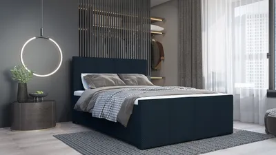 Produktbild von SALES LEADER Boxspringbett DUBLIN 120x200 cm Polsterbett mit zwei Bettkästen, Komplett-Set mit Matratze und Topper (4cm), Dunkelblau, Bett Stoff SZTRUKS 04