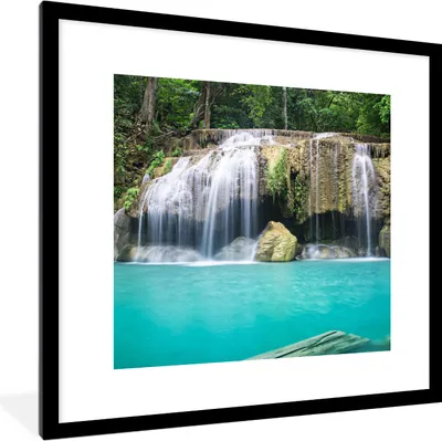 Produktbild von MuchoWow® Gerahmtes Poster Wasser - Wasserfall - Bäume 40x40 cm - Poster mit Schwarzem Bilderrahmen Wandposter Rahmen Foto Bilder - Poster - Plakat im Rahmen