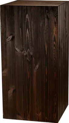 A dark brown wooden block pedestal.