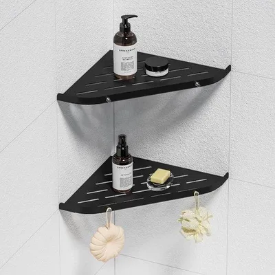 Produktbild von Unyqoos®️ Duschregal Edelstahl ohne Bohren - Eckbadregal für Badezimmer - Shampoo Halter - 2 Stück Schwarz