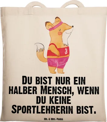Produktbild von Mr. & Mrs. Panda Tote Bag Sportlehrerin Herz - Transparent - Geschenk, Beutel, Schultasche, Einkaufstasche, Tasche, totebag