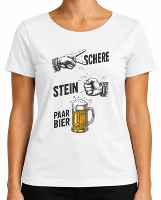 Produktbild von Schere Stein Paar Bier Lustig Saufen Party Statement Sarkasmus JGA Damen T-Shirt, Weiß, XL