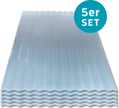 Produktbild von Kaiser plastic Wellplatte Sinus | 900 mm x 1200 mm | 5er SET - 5 Stück | 0,8 mm Stärke | aus Polycarbonat ( PC ) | Welle Sinus 76 / 18