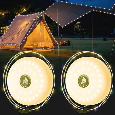 Produktbild von 2er Camping Lichterkette Aufrollbar,Wasserdichte Tragbare LED Lichterkette 10m,USB-Aufladung Lichterketten Außenbereich Für Camping Dekor Lichterkette
