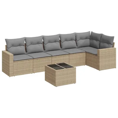 Imagen del producto de vidaXL Juego de sofá de jardín de 7 piezas con cojines, color beige, de ratán sintético