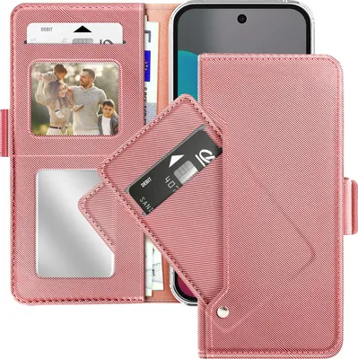 Image de Avizar, étui portefeuille pour Google Pixel 10 / 10 Pro avec support et miroir, rose champagne