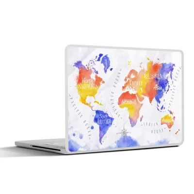 Produktbild von MuchoWow® Laptop Aufkleber Sticker Cover Weltkarte - Aquarell - Rot - Blau 36.5x27.5 cm - Laptop-Sticker