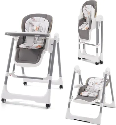 Imagen del producto de Silla alta para bebés 5 en 1, plegable, con altura ajustable, con bandeja y ruedas, para niños hasta 15 kg