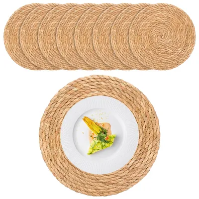 8er-Set runde geflochtene Platzsets aus Wasserhyazinthe, 30 cm