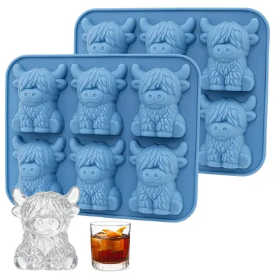 Eiswürfelform Highland Cow, 2 Stück, Silikon, 6 Fächer, 15,5 x 12,7 cm