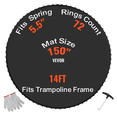 Productafbeelding van VEVOR vervangingsmat voor trampolines, springmat voor frame van 426 cm, universele springmat voor ronde trampolines, versterkte, UV-bestendige mat met 72 duurzame V-ringen