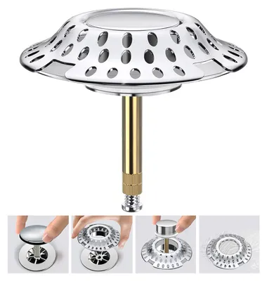 Produktbild von 2-in-1 Badewannenstöpsel mit Sieb, Ablaufsieb Haarfänger, Abflusssieb Badewanne, Messing Badewannenstöpsel verstellbar