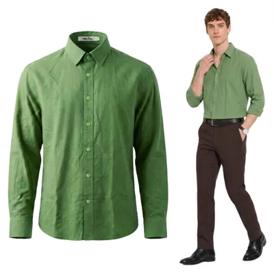 Productafbeelding van Herenhemd, katoen, casual, zomer, lange mouwen, elegant, groen, maat XL