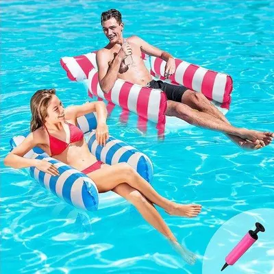 Produktbild von Famanu Wasserhängematte - 2 Stück - Inklusive Pumpe - Wasserhängematte für Pool und Strand