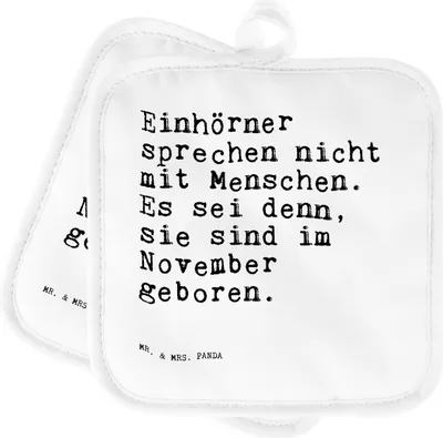 Produktbild von Mr. & Mrs. Panda Topflappen Einhörner sprechen nicht mit... - Weiß - Geschenk, Freundin, Ofenlappen, Unicorn, Sprüche, Topfuntersetzer, Geburtstag, Kochlappen, Set