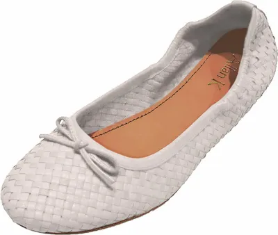 Produktbild von Damen Ballerinas Weiß mit gewebter Struktur, dekorativer Schleife und geschlossener Spitze