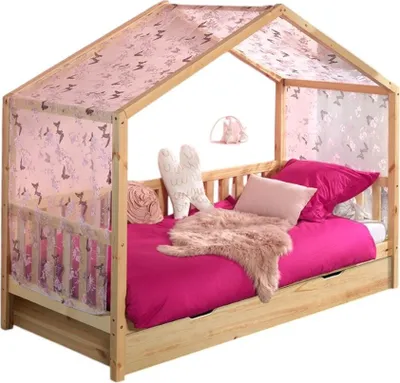 Produktbild von Hausbett mit Textilhimmel Kapua 210x97x170 Massivholz Natur