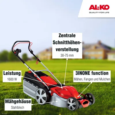 Produktbild von AL-KO Elektro-Rasenmäher Silver 46.4 E Comfort (46 cm Schnittbreite, 1.600 W Motorleistung, Schnitthöhe 7-Fach verstellbar, inkl. 65 l Fangkorb mit Füllstandsanzeige, für Rasenflächen bis 900 m²)