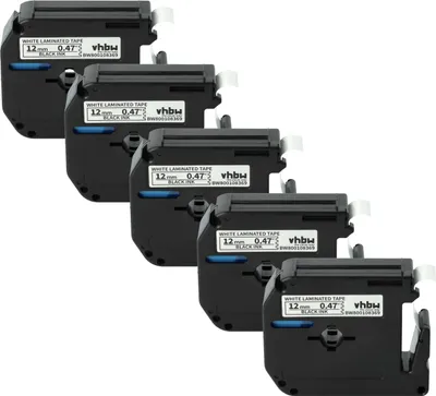 Produktbild von vhbw 5x Schriftband-Kassette Ersatz für Brother M-K231 für Etiketten-Drucker 8m x 12mm Schwarz auf Weiß