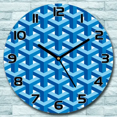 Produktbild von Wanduhr aus Glas Rund fi 30 blau Linien und Weiß Quarz Deko Schlafzimmer Büro