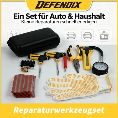 Produktbild von Set Reifen-Reparatur-Flicken Satz Autoreifen Pannenset Flickzeug Manometer