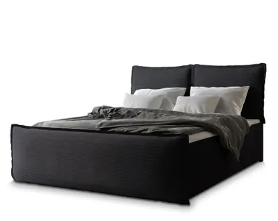 Produktbild von Masseno Boxspringbett MONTA 140x200 cm Komplett-Set mit Bonell Matratze und Topper, Polsterbett mit Bettkästen -Schwarz, LINCOLN 100