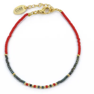 Produktbild von CO88 Collection 8CB-91157 Perlenarmband mit Miyuki-Perlen – Rot und Petrol – 16+3 cm – Goldfarbener Verschluss