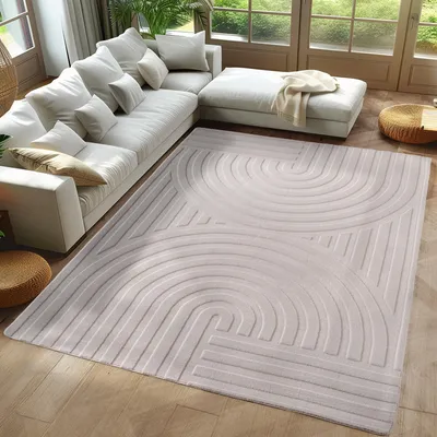 Produktbild von Carpetsale24 Boho Teppich Skandinavischer Kurzflor mit 3D Effekt, Waschbar Teppich für Wohnzimmer, Grösse: 160x230 cm