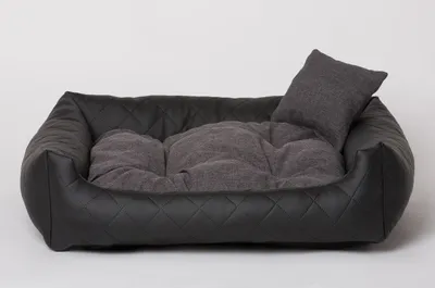 Produktbild von Hundebett Gestepptes Kunstleder Schwarz Gr. M - 70x55 cm Hundekissen Hundesofa Hundekorb Katzenkorb Bett Katzenbett Mayaadi Home